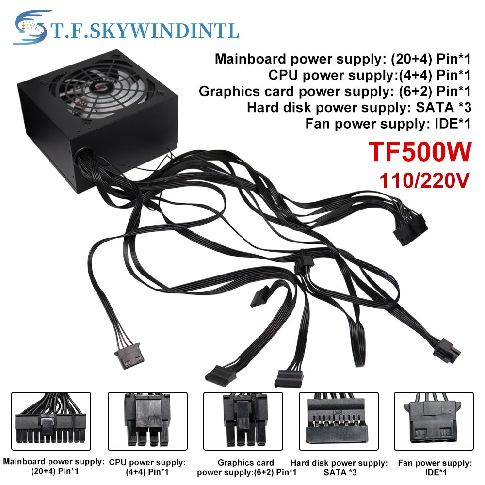 500W-PSU-デスクトップ用電源-SATA-ATX-12V-ゲーミングPC-電源-24ピン-500Walt-18-LED