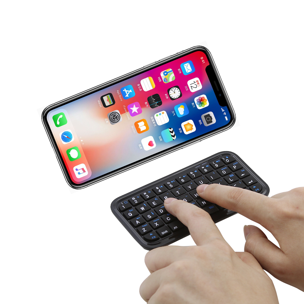 Bluetooth-Trådlöst-Mini-Tangentbord-Smalt-Svart-Dator-Bärbar-Liten-Hand-Tangentbord-För-iPhone-Android-Smart-Phone
