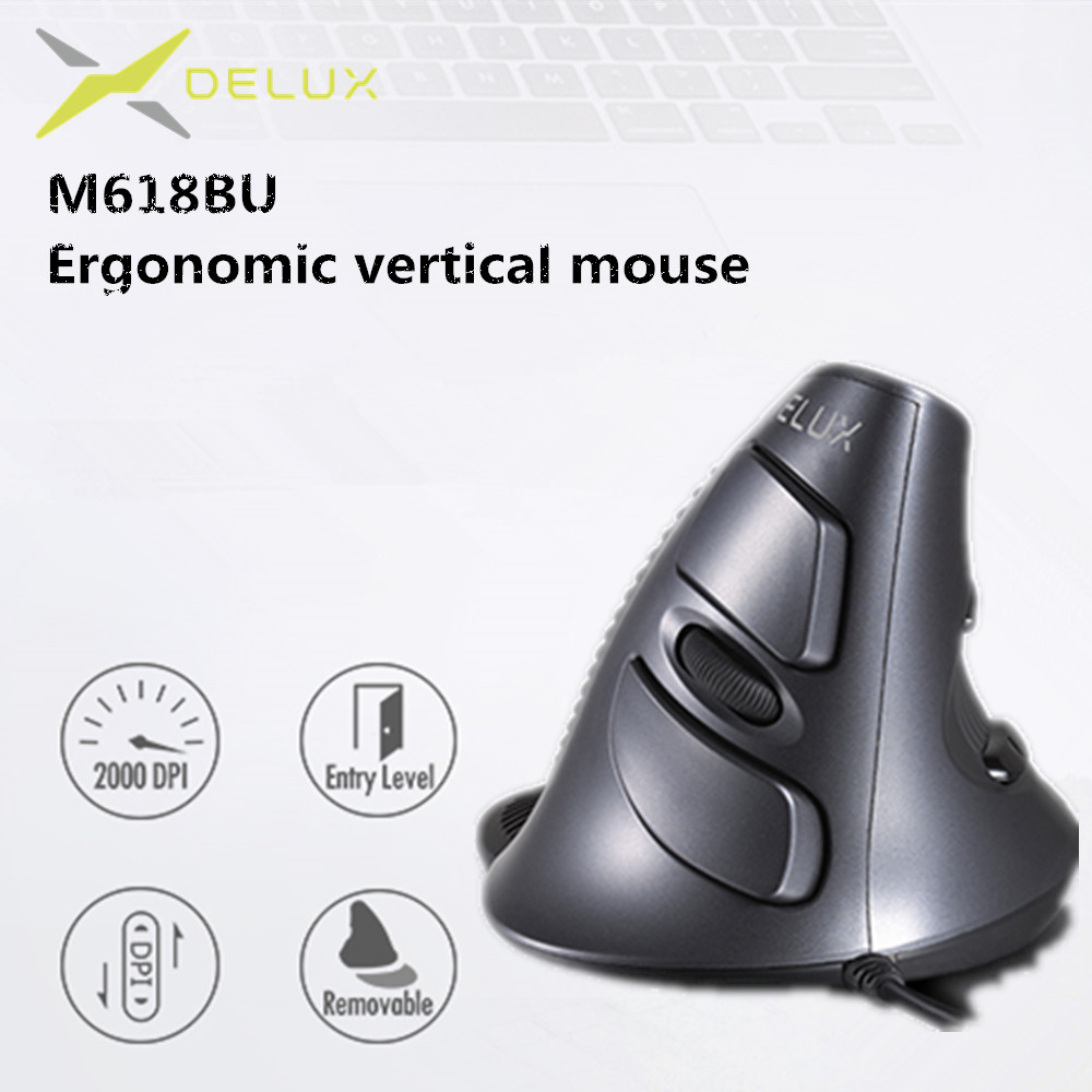 Delux-M618-BU-Ergonomik-Dikey-Fare-6-Düğmeli-800-1200-1600-DPI-Optik-Sağ El-Fareler