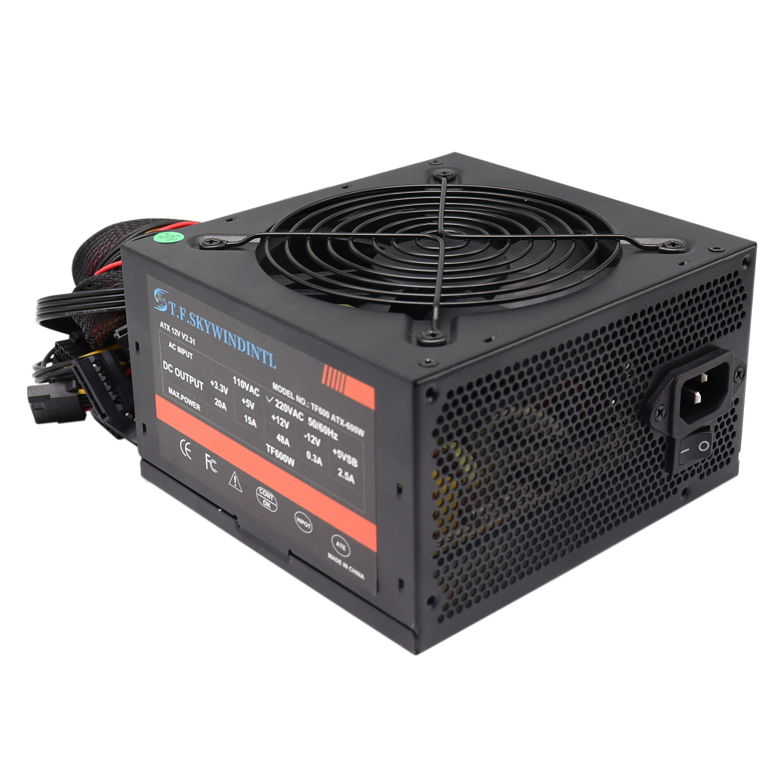 China T.F.SKYWINDINTL 600W ATX Computer Power Supply For Gaming 12V